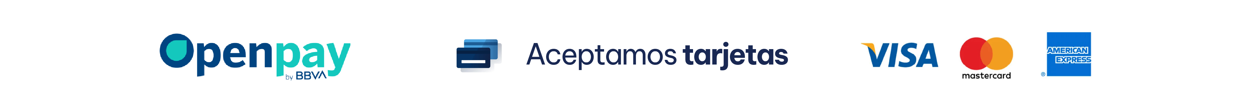Aceptamos tarjetas: Openpay, Visa, Mastercard, American Express
