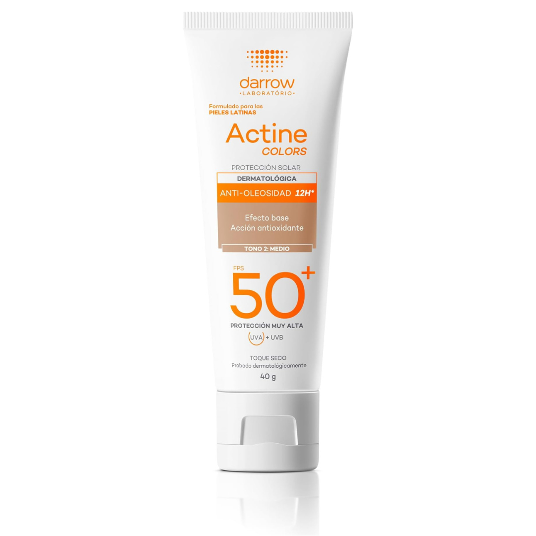 Darrow Actine Colors Protector Solar FPS50+ Para Piel Grasa Tono 2 Medio 40G - Aurea Derma Store 