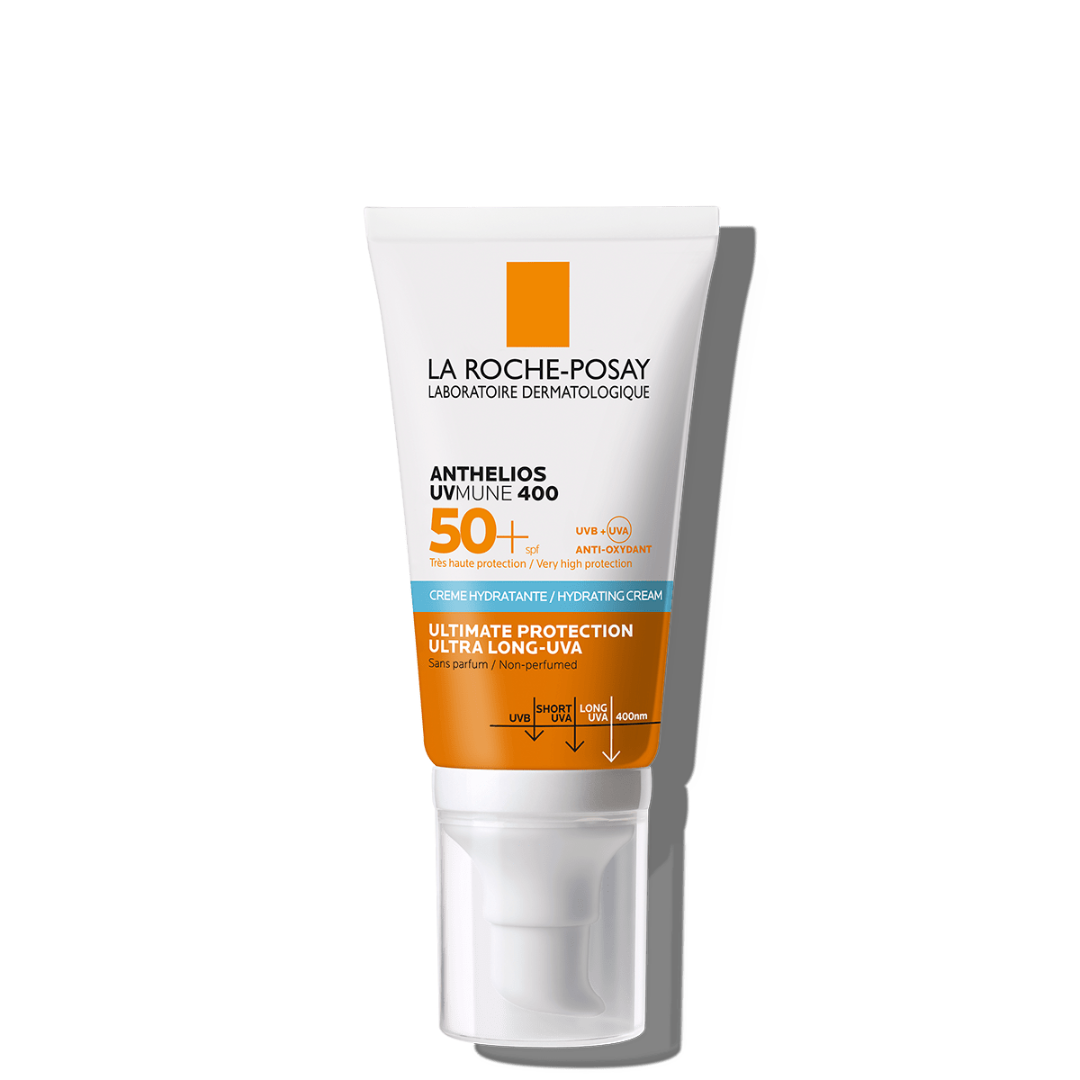 Protector Solar Facial La Roche Posay Anthelios UVMUNE 400 Crema Hidratante FPS50+ 50ml - Aurea Derma Store 